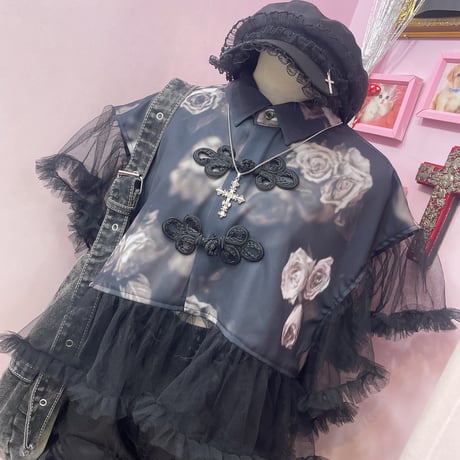 Smoke rose フリルチャイナシャツ