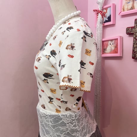 Cat&dog 総柄Tシャツ