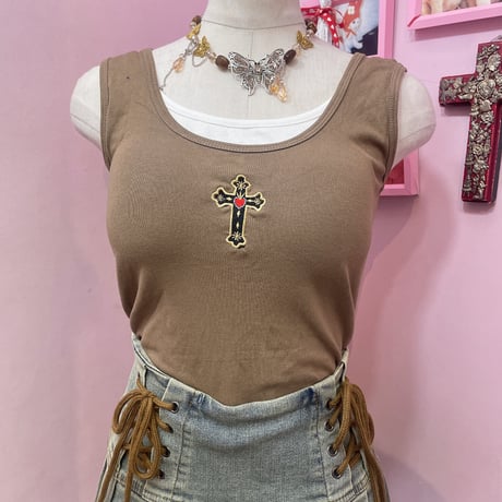 クロス刺繍レイヤータンク