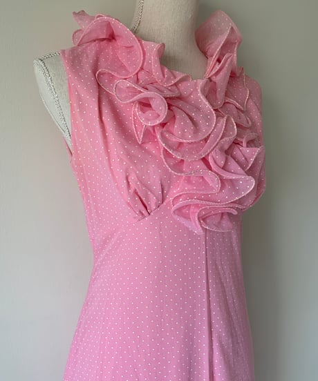 70's Ruffled sleeveless maxi dress