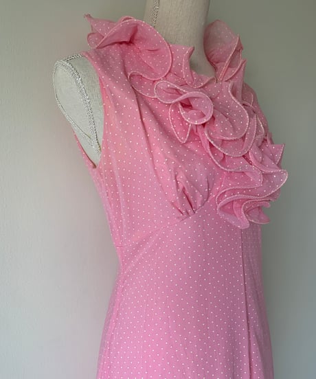 70's Ruffled sleeveless maxi dress