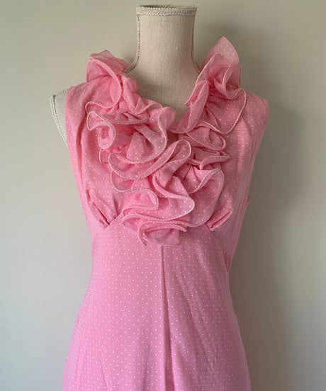70's Ruffled sleeveless maxi dress