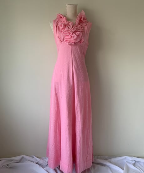 70's Ruffled sleeveless maxi dress