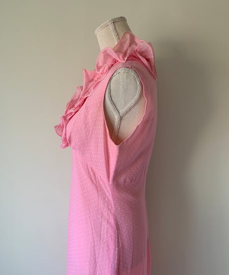 70's Ruffled sleeveless maxi dress