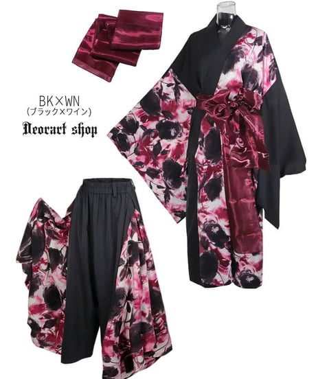 Deorart  DRT2889set Grunge Rose 浴衣セットアップ（BLACK×WINE）