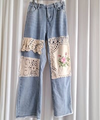 mother's made　606501　バラ刺繍デニムパンツ（長）