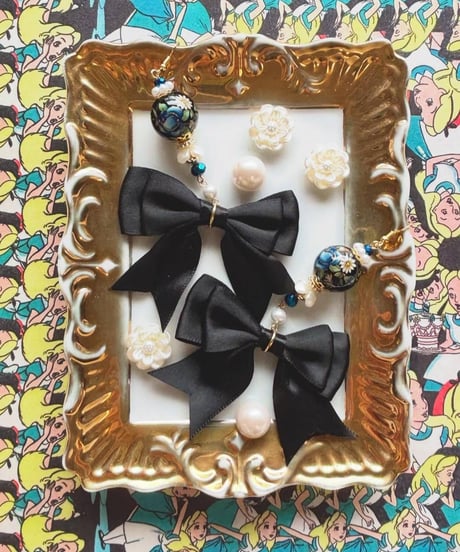 mignardises m4-3 シノワズリリボンピアス（BLACK）