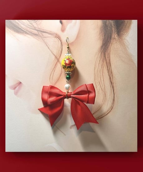 mignardises m4-3 シノワズリリボンピアス（RED）