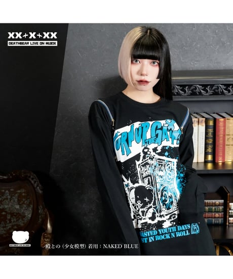 DEATHBEAR/デスベア　【TURN UP THE GAIN】ZIP Long Sleeve T-SHIRTS(NAKED BLUE)