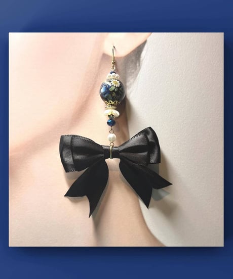 mignardises m4-3 シノワズリリボンピアス（BLACK）