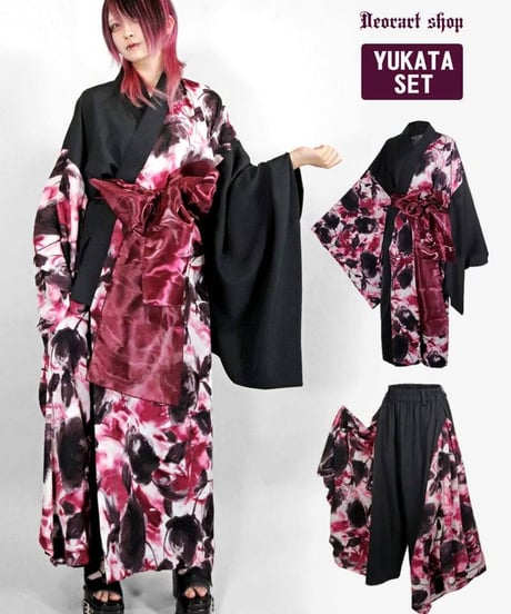 Deorart  DRT2889set Grunge Rose 浴衣セットアップ（BLACK×WINE）