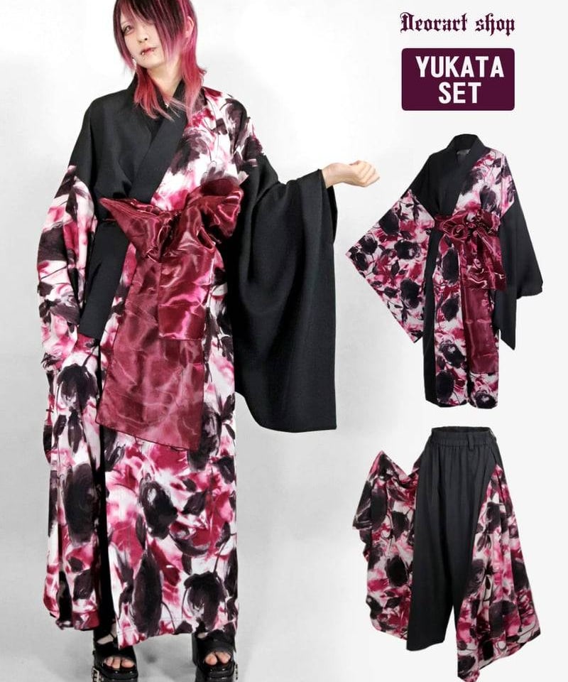 Deorart DRT2889set Grunge Rose 浴衣セットアップ（BLACK×