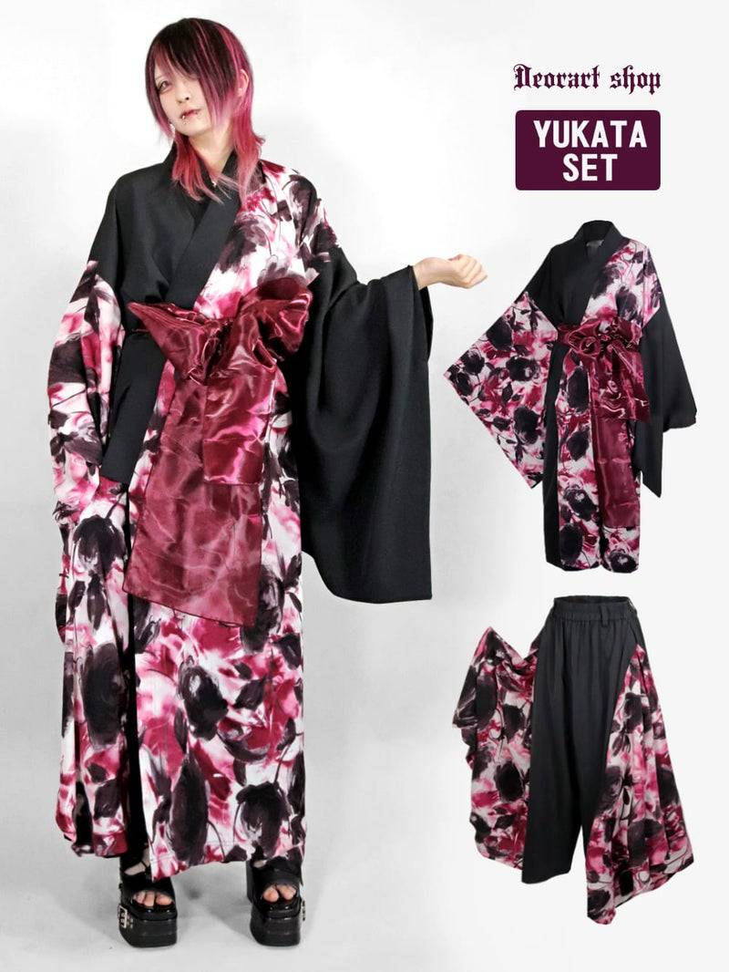 Deorart DRT2889set Grunge Rose 浴衣セットアップ（BLACK×
