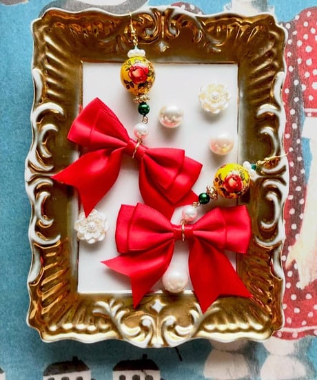mignardises m4-3 シノワズリリボンピアス（RED）