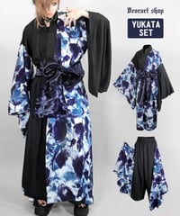 Deorart  DRT2889set Grunge Rose 浴衣セットアップ（BLACK×BLUE）