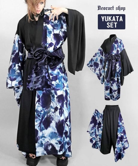 Deorart  DRT2889set Grunge Rose 浴衣セットアップ（BLACK×BLUE）