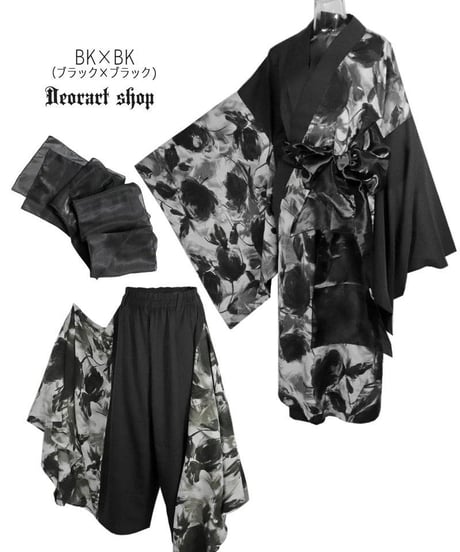 Deorart  DRT2889set Grunge Rose 浴衣セットアップ（BLACK×BLACK）