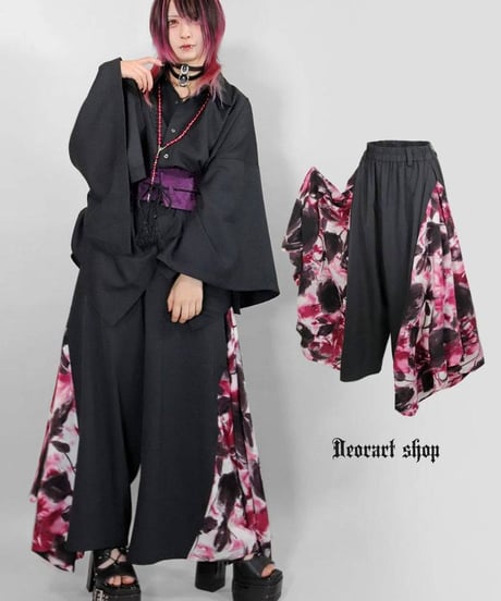 Deorart  DRT2889set Grunge Rose 浴衣セットアップ（BLACK×WINE）