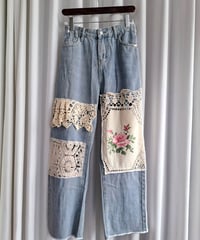 mother's made　606501　バラ刺繍デニムパンツ（短）