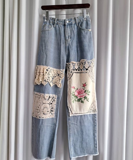 mother's made　606501　バラ刺繍デニムパンツ（短）