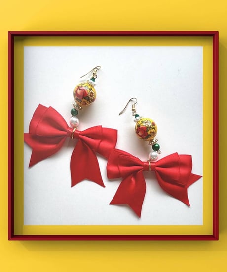 mignardises m4-3 シノワズリリボンピアス（RED）