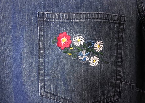 刺繍 デニム シャツ ジャケット ライト アウター 長袖 ヨーロッパ ヴィンテージ 刺繍 カントリー チロル レトロ おしゃれ かわいい 古着/club723 クラブ723(N839)