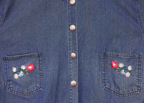 刺繍 デニム シャツ ジャケット ライト アウター 長袖 ヨーロッパ ヴィンテージ 刺繍 カントリー チロル レトロ おしゃれ かわいい 古着/club723 クラブ723(N839)