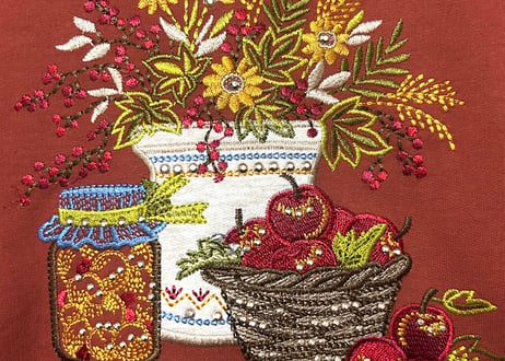 刺繍 スウェット トレーナー 花 りんご 秋 テコラッタ オレンジブラウン 茶色 レンガ色 二重襟 レトロ カントリー USA vintage used 古着/club723 クラブ723(N843)