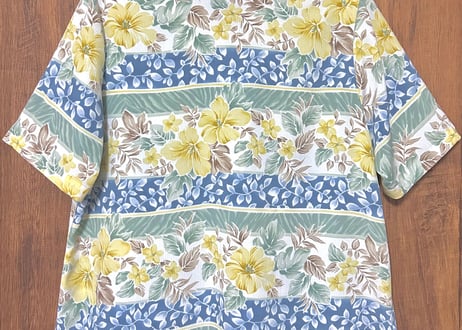 総柄 柄 シャツ ハイビスカス ボタニカル トロピカル 花 夏 半袖 カラフル レトロ 個性的 おしゃれ かわいい used vintage 古着/club723 クラブ723(N818)