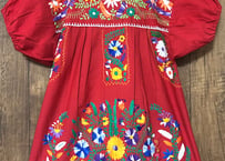 メキシカン メキシコ 刺繍 トップス チュニック ブラウス 花 エスニック カラフル 赤 おしゃれ かわいい ヴィンテージ USA 古着/club723 クラブ723(N820)