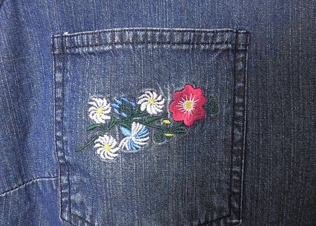 刺繍 デニム シャツ ジャケット ライト アウター 長袖 ヨーロッパ ヴィンテージ 刺繍 カントリー チロル レトロ おしゃれ かわいい 古着/club723 クラブ723(N839)