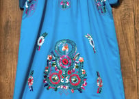 メキシカン メキシコ ワンピース 水色 花 刺繍 手刺繍 ヴィンテージ エスニック カラフル おしゃれ かわいい vintage used 古着/club723 クラブ723(N829)