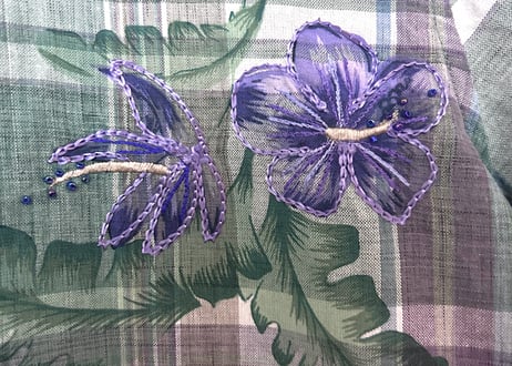 チェック アロハ ハワイアン 柄 シャツ 刺繍 半袖 花 ハイビスカス カラフル おしゃれ かわいい ヴィンテージ used vintage 古着/club723(N819)