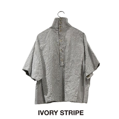 <予約商品>　[TA-ТP0053] FUZZY STRIPE HIGH NECK BLOUSE