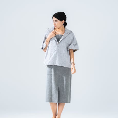 <予約商品>　[TA-ТP0053] FUZZY STRIPE HIGH NECK BLOUSE