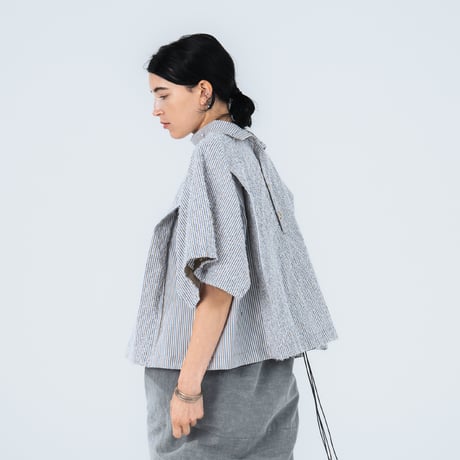 <予約商品>　[TA-ТP0053] FUZZY STRIPE HIGH NECK BLOUSE