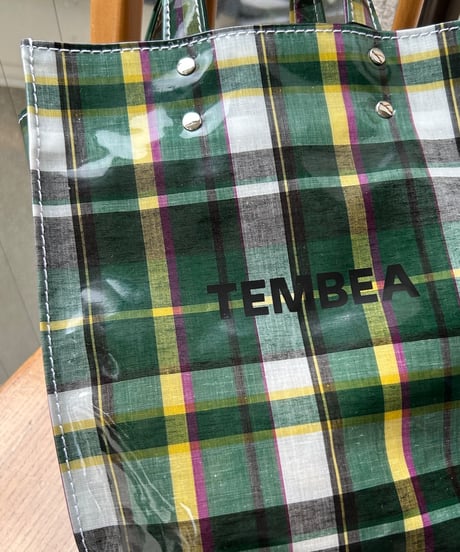 TEMBEA／PAPER TOTE SMALL（CHECK GREEN)