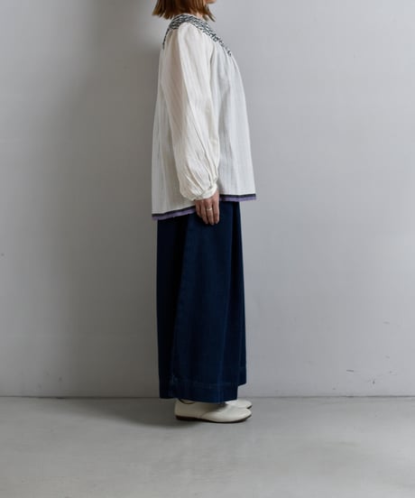 TOAST / Smocked Neck Cotton Silk Mulmul Top