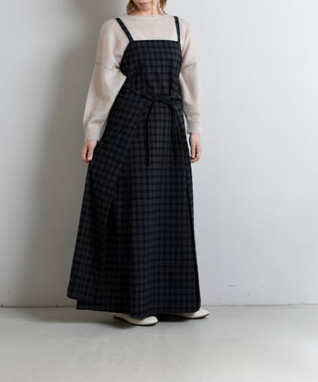 TOAST / Check Cotton Wool Apron Dress