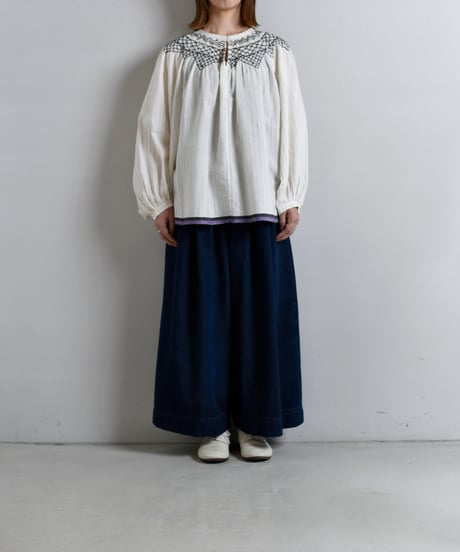 TOAST / Smocked Neck Cotton Silk Mulmul Top