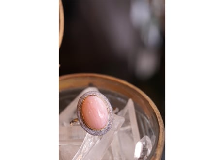 Aube ピンクオパール　ｋ18YG×SILVERリング
