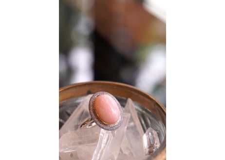 Aube ピンクオパール　ｋ18YG×SILVERリング
