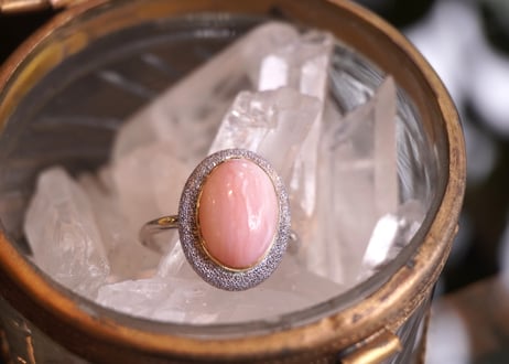 Aube ピンクオパール　ｋ18YG×SILVERリング