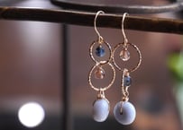 ブルーオパール、アンダルサイト、ディープブルーアクアマリン　グリッターループｋ14GFフックピアス （N-Ｓ
