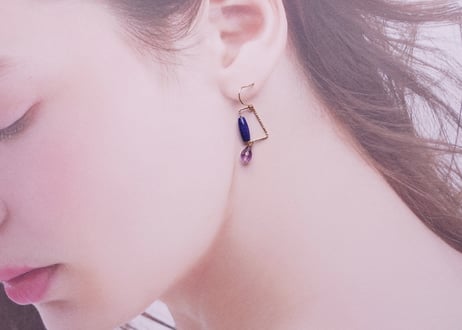アメジスト、ラピスラズリ　グリッターループｋ14GFフックピアス