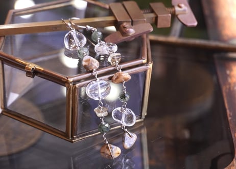 クリスタル、アクチノライトインクォーツ　ロングピアス