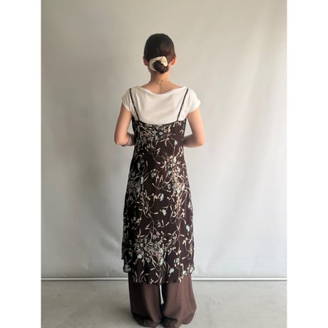 Brown floral pattern sheer dress