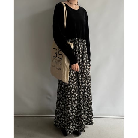 Velvet panel floral dress