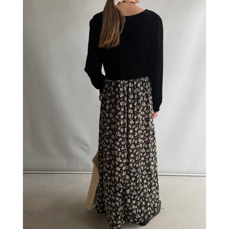 Velvet panel floral dress