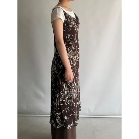 Brown floral pattern sheer dress